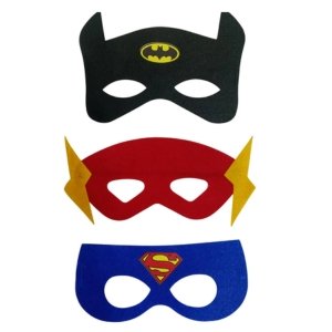 costumeonrent Pack of 3 Black Red Blue Superhero Felt Eye Masks for Kids | Dress-Up Party Props with Elastic Strap | Fancy Dress, Birthday & Halloween Theme Decoration