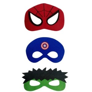 costumeonrent Pack of 3 Red Blue Green Superhero Felt Eye Masks for Kids | Dress-Up Party Props with Elastic Strap | Fancy Dress, Birthday & Halloween Theme Decoration