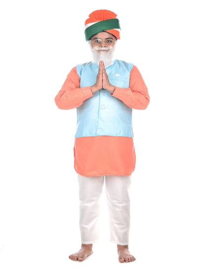 costumeonrentv Narendra Modi PM with Tricolor Pagri India Independence Day Kids Fancy Dress Costume