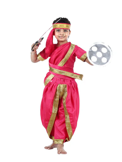 costumeonrent Rani Laxmi Bai Jhansi ki Rani Saree Kids Fancy Dress Costume for Girls with Accessories