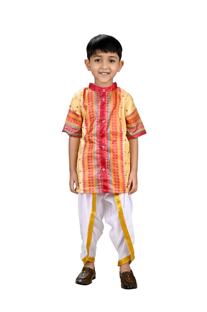 costumeonrent Bihu Dance Boy Assamese Indian State Kids Fancy Dress Costume