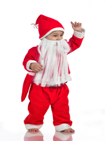costumeonrent Santa Claus With Beard Complete Set Christmas Kids & Adults Fancy Dress Costume - Premium