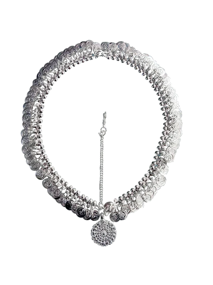 Traditional Indian Silver Coin Matha Patti Tiara Hair Accessory - Traditional Fancy Dress Costume Accessory for Girls